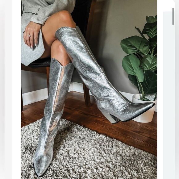 Steve Madden Silver Croft Boots | Metallic Ankle Boot | Never Worn. Size 5 1/2. - Picture 1 of 8